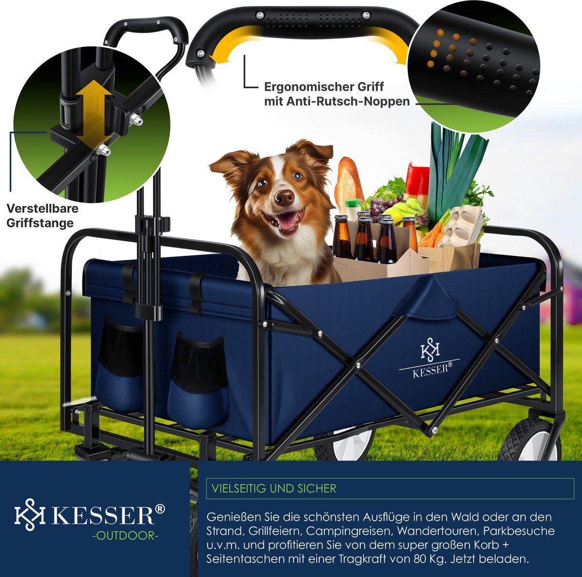 KESSER® Bolderkar - Opvouwbaar - Bolderwagen  - Blauw