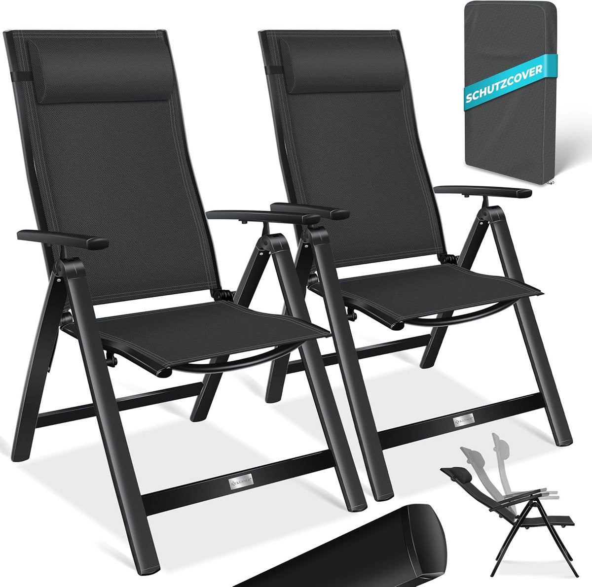 KESSER® Tuinstoel Opklapbaar - Set van 2 - Antislip - Zwart