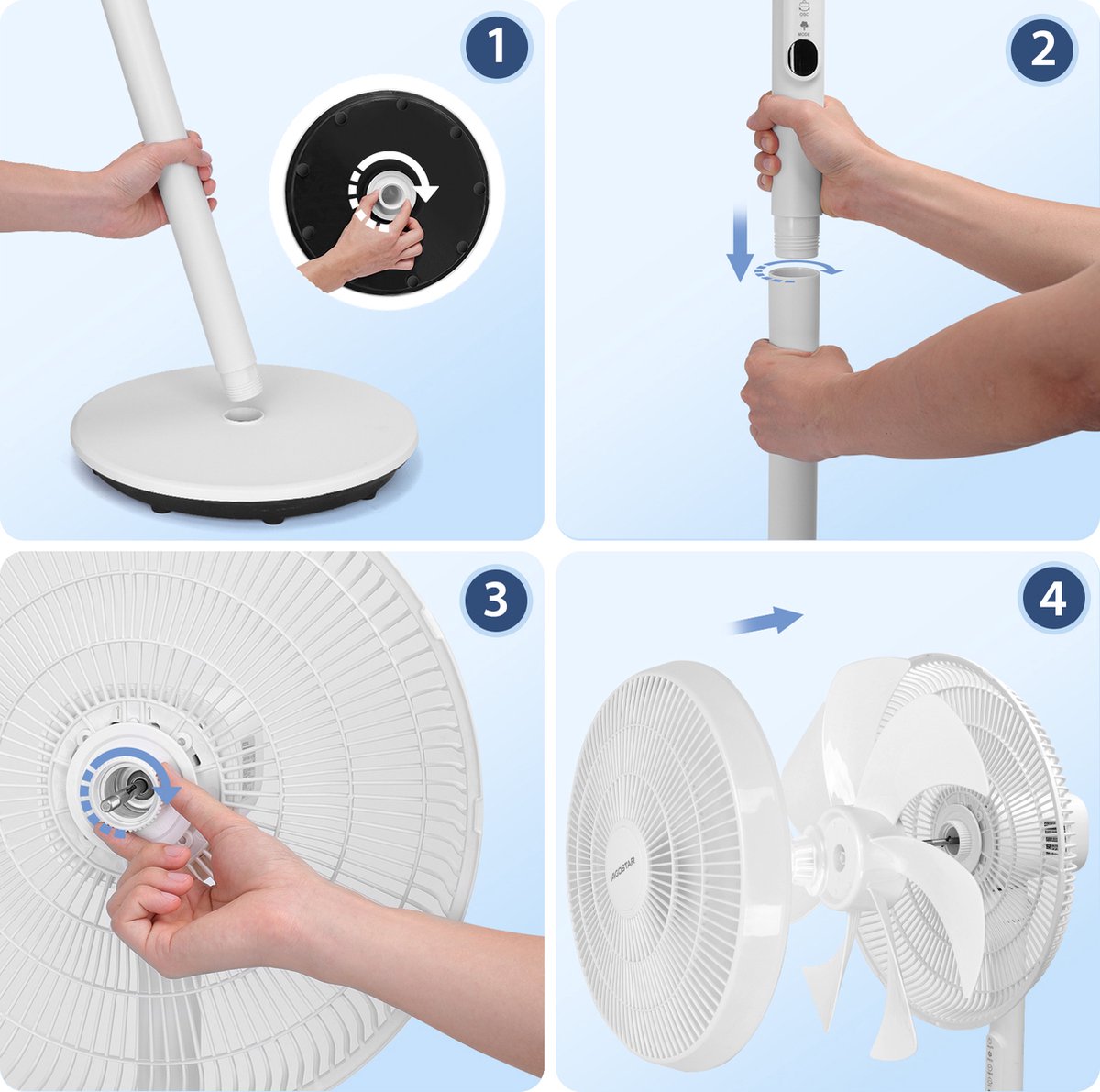 Aigostar Statiefventilator Sedate - Staande ventilator-Afstandsbediening-Timer- Stille Werking -3 snelheden- In hoogte verstelbaar - 7 bladen - 45W - Wit •