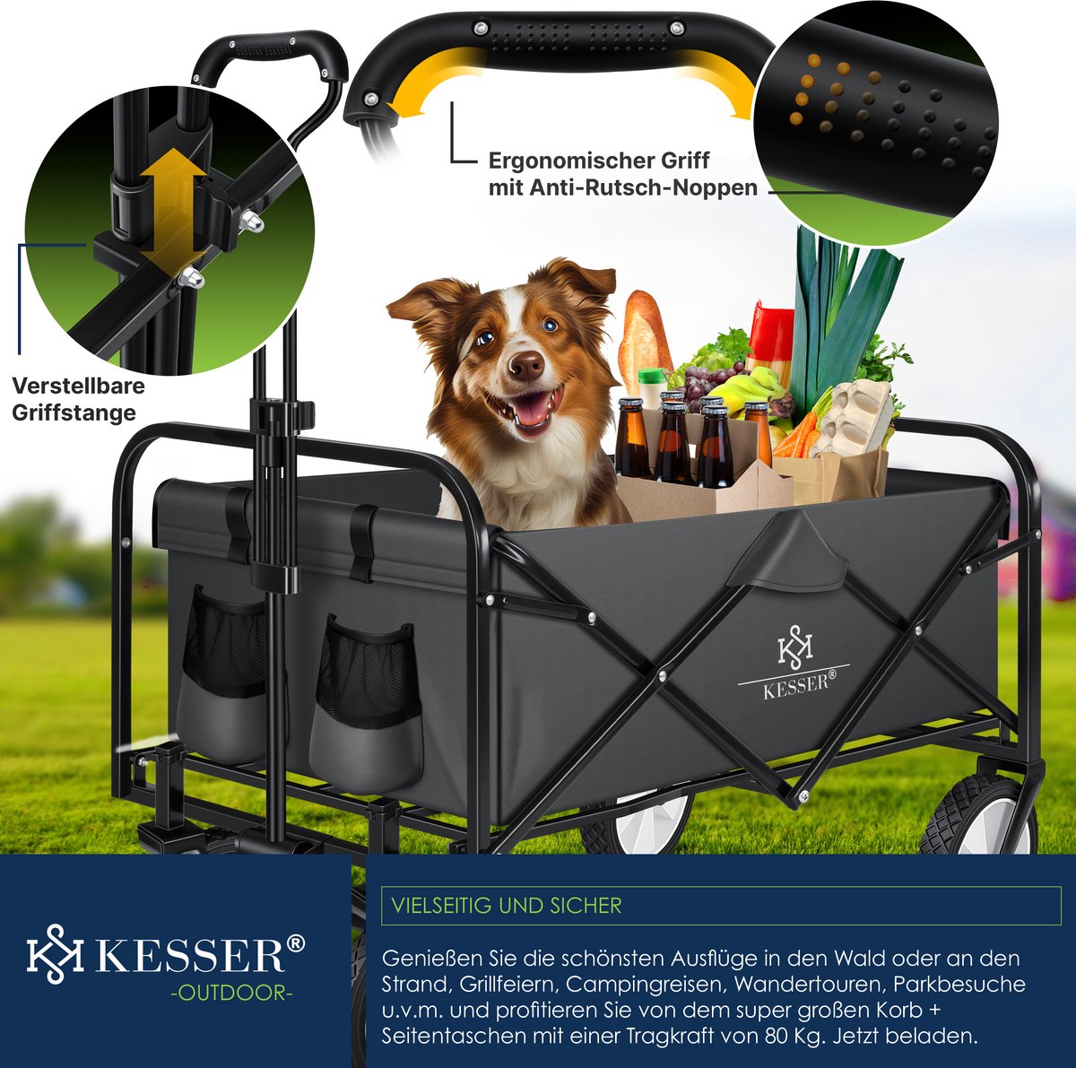 KESSER® Bolderkar - Opvouwbaar - Bolderwagen - Antraciet