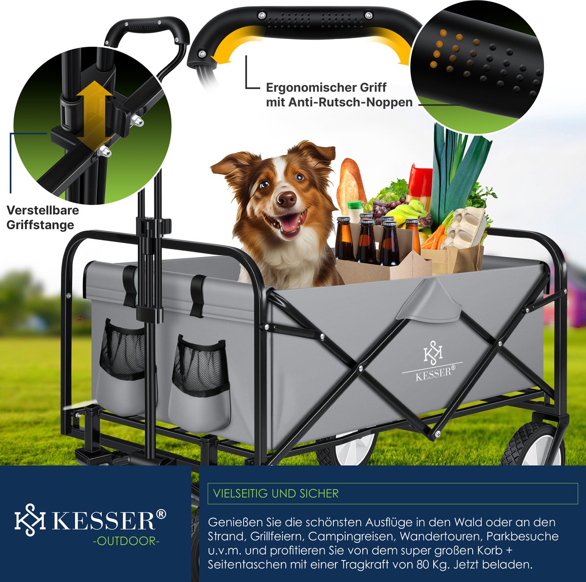 KESSER® Bolderkar - Opvouwbaar - Bolderwagen - Grijs