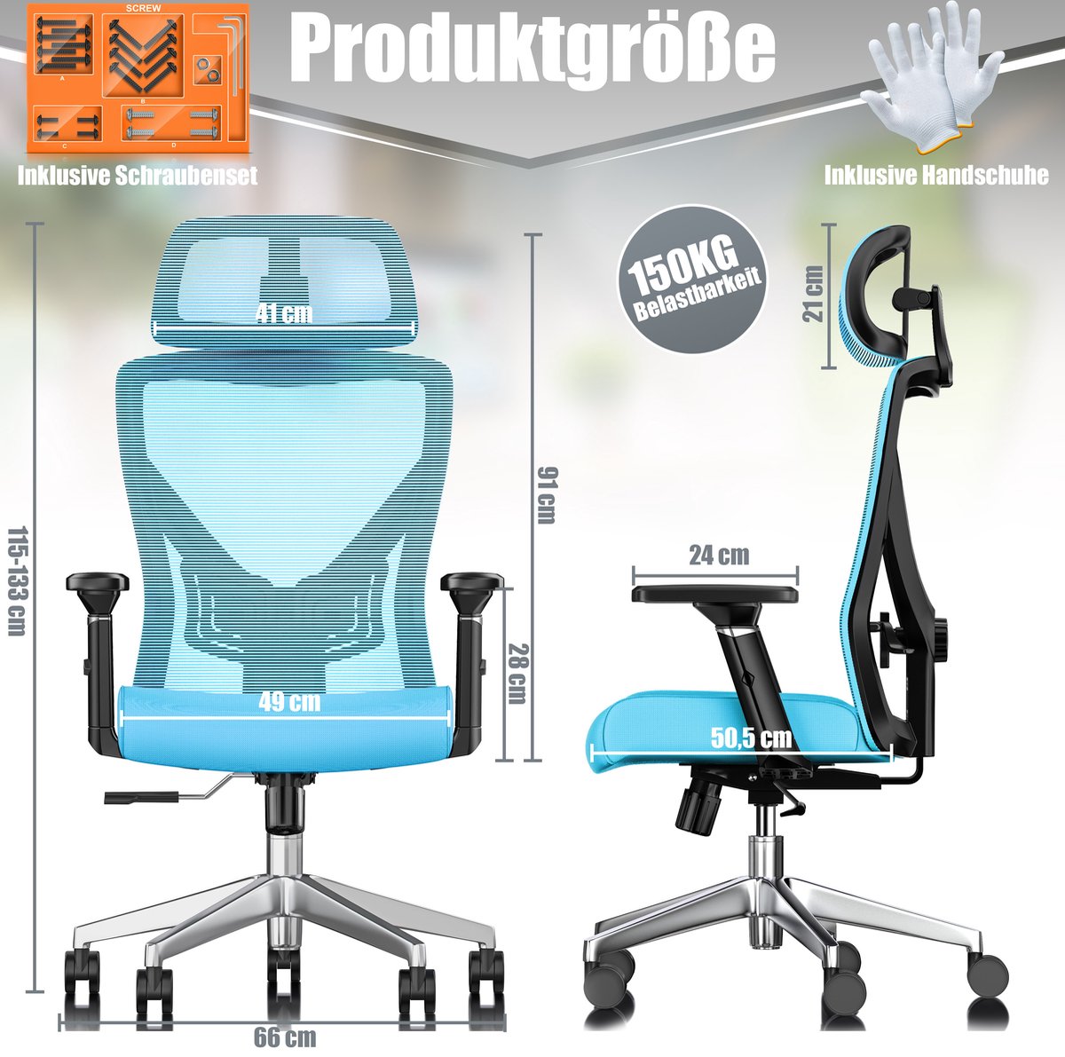 KESSER® Ergonomische Bureaustoel - Gamestoel - Office Chair - Blauw