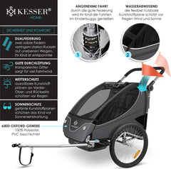 KESSER® Fietsaanhanger met vering - Max. 40kg - Grijs