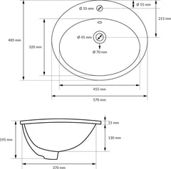 Wastafel ovaal 57x19,5x48,5 cm wit keramiek ML-Design