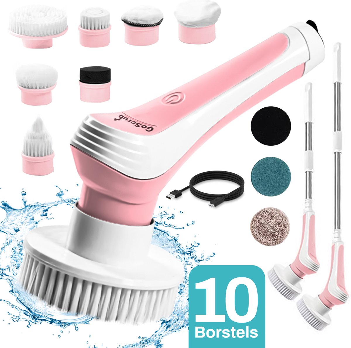 Elektrische Schoonmaakborstel – Elektrische Schrobber - Schrobborstel – Wit - GoScrub® •