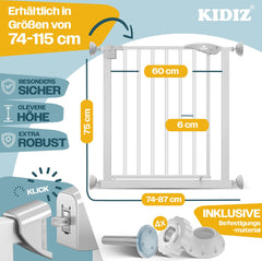 KIDIZ® Traphekje zonder boren - Veiligheidshekje - 74-87cm - Wit