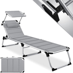 Ligbed - Ligstoel - Zonnebed - Opvouwbaar - Grijs - KESSER®
