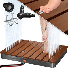 KESSER® Tuindouche met geïntegreerd voetpedaal - Buitendouche Saunadouche Camping Douche Houtlook 70x55cm Vierkant - Donkerbruin