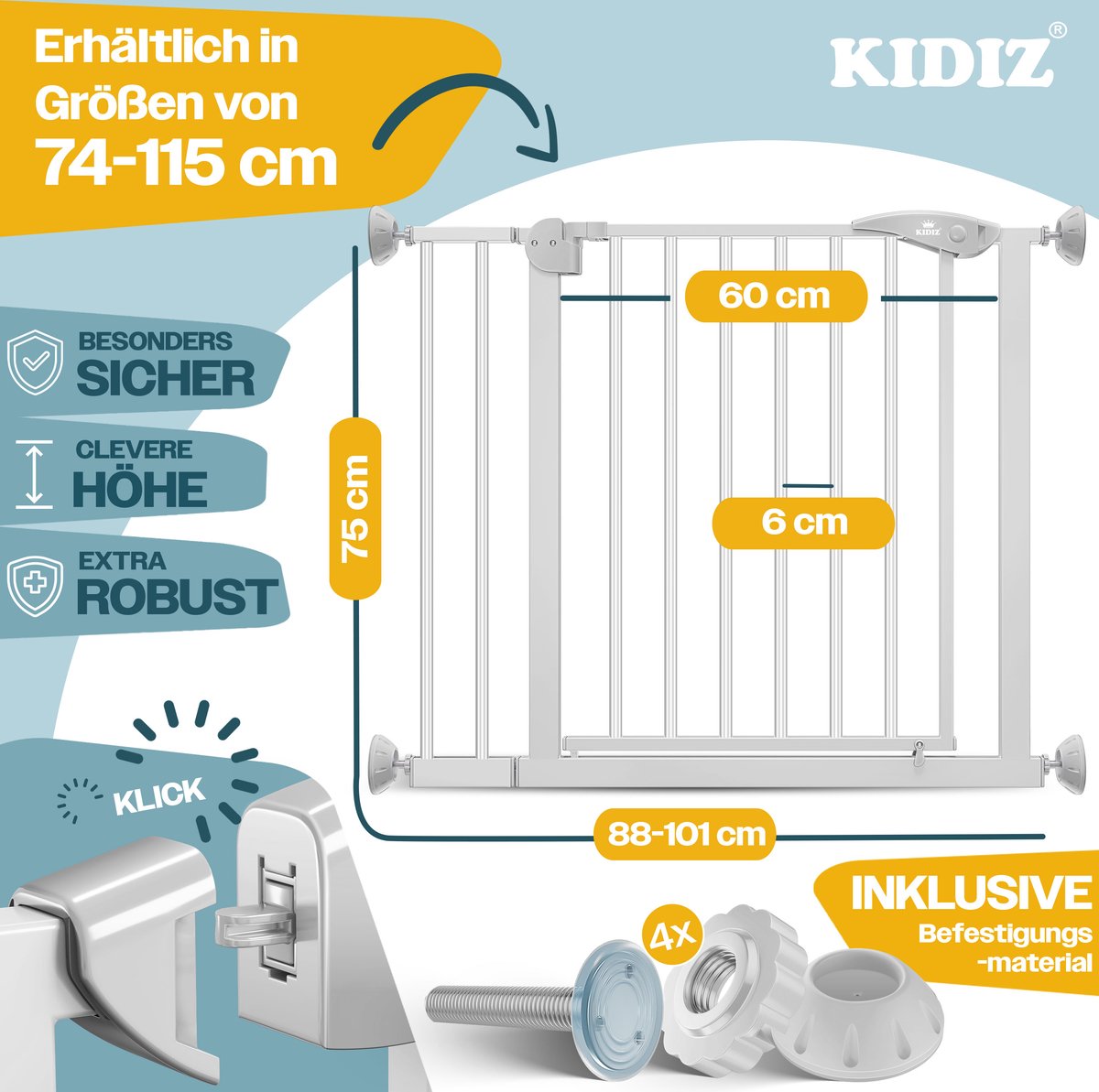 KIDIZ® Traphekje zonder boren - Veiligheidshekje - 74-87cm - Grijs