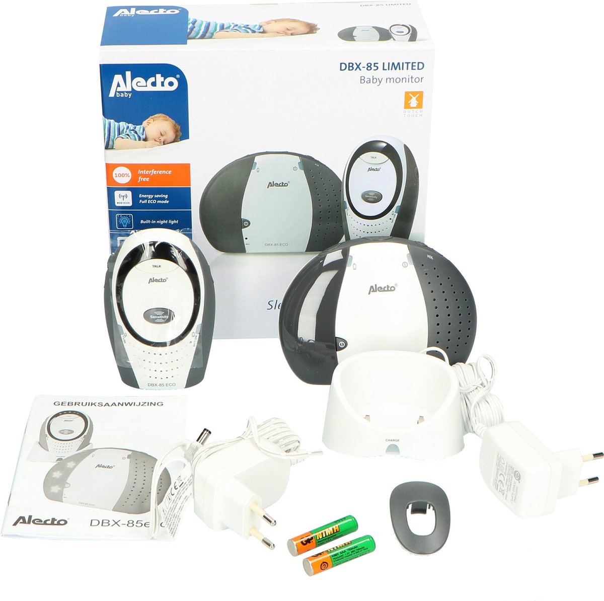 Alecto DBX-85 LIMITED - Full Eco DECT Babyfoon - Wit/Antraciet