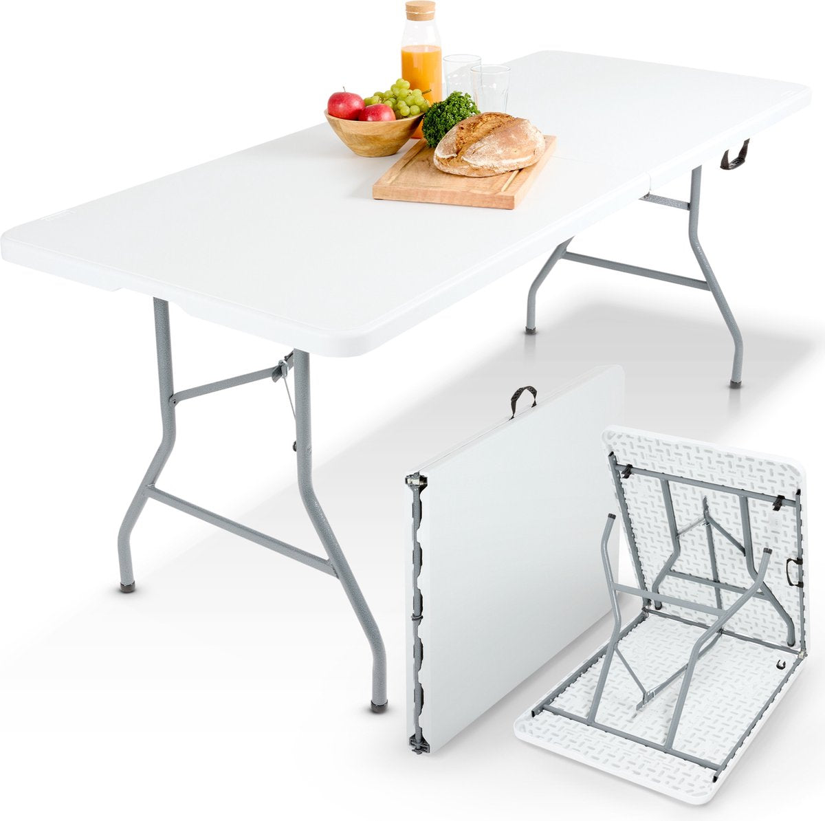 AREBOS Klaptafel - Inklapbare tafel - Campingtafel - Vouwtafel - Weerbestendig - Wit - 182 × 74 × 74 cm - 8 personen