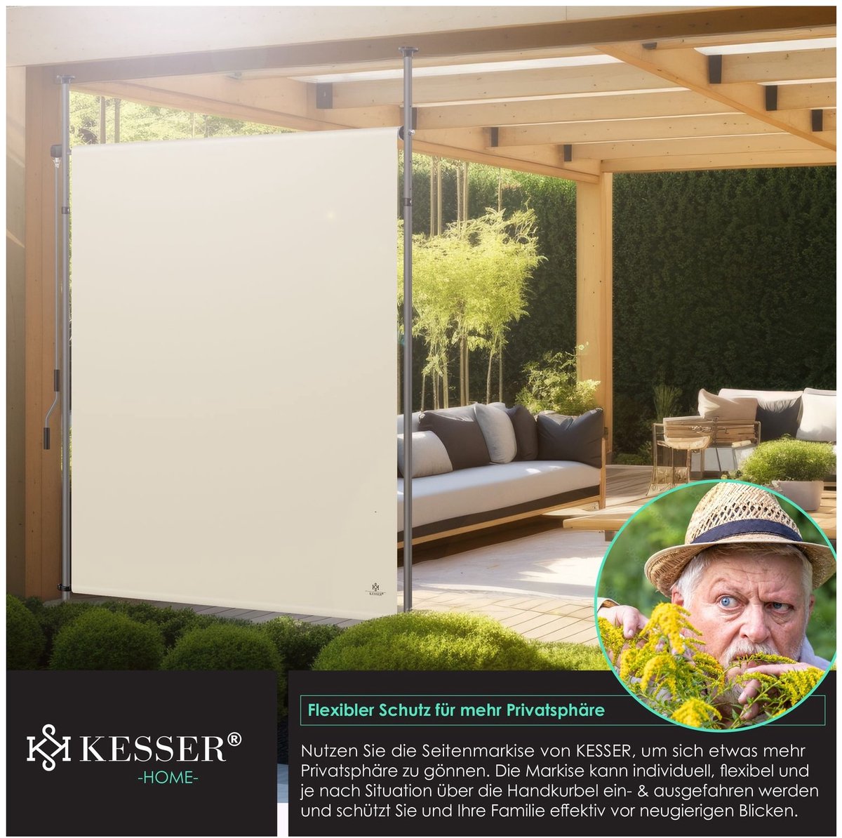 KESSER® Klemzonwering, 150 x 310 verticale zonwering voor buiten, uitschuifbaar en ondoorzichtig