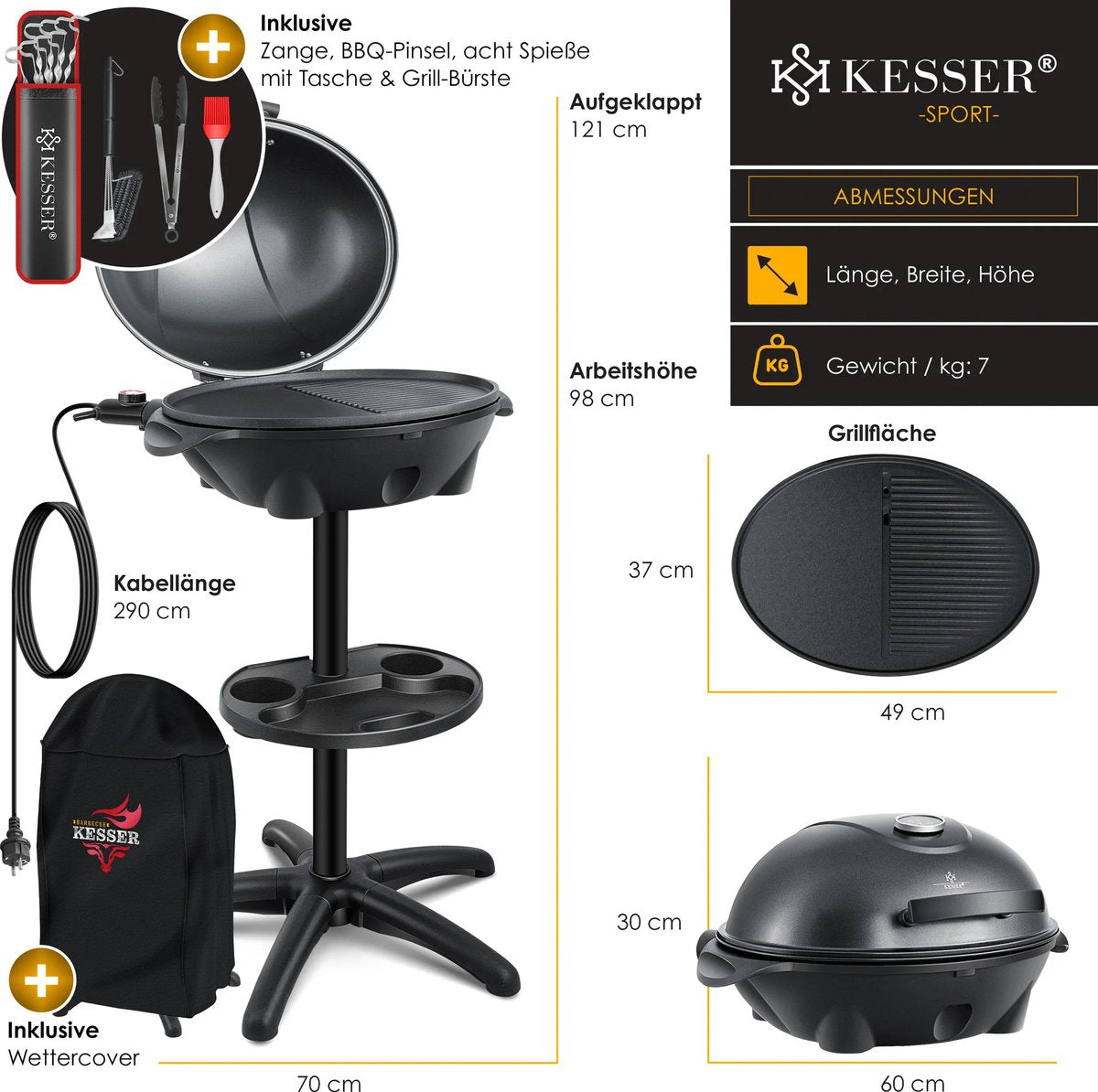KESSER® Elektrische grill 2in1 tafelgrill - 2400 Watt - Zwart
