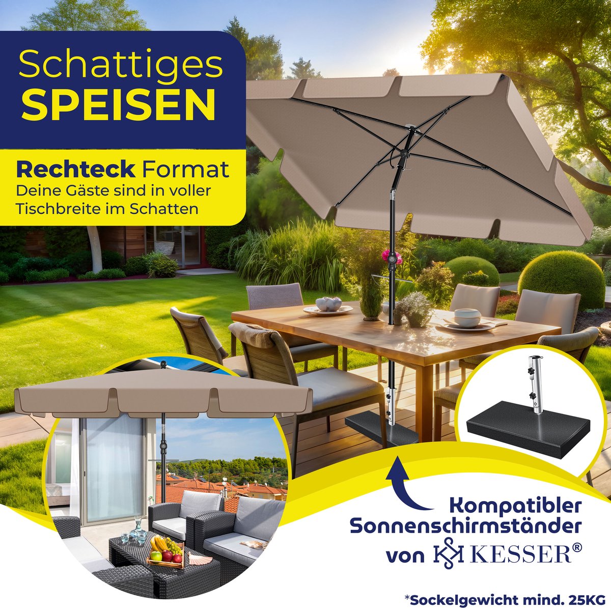 KESSER® Stokparasol Inclusief Beschermhoes & Draagtas 200 × 125cm - Parasol voor Balkon, Tuin & Terras Tuinparasol Strandparasol - Taupe
