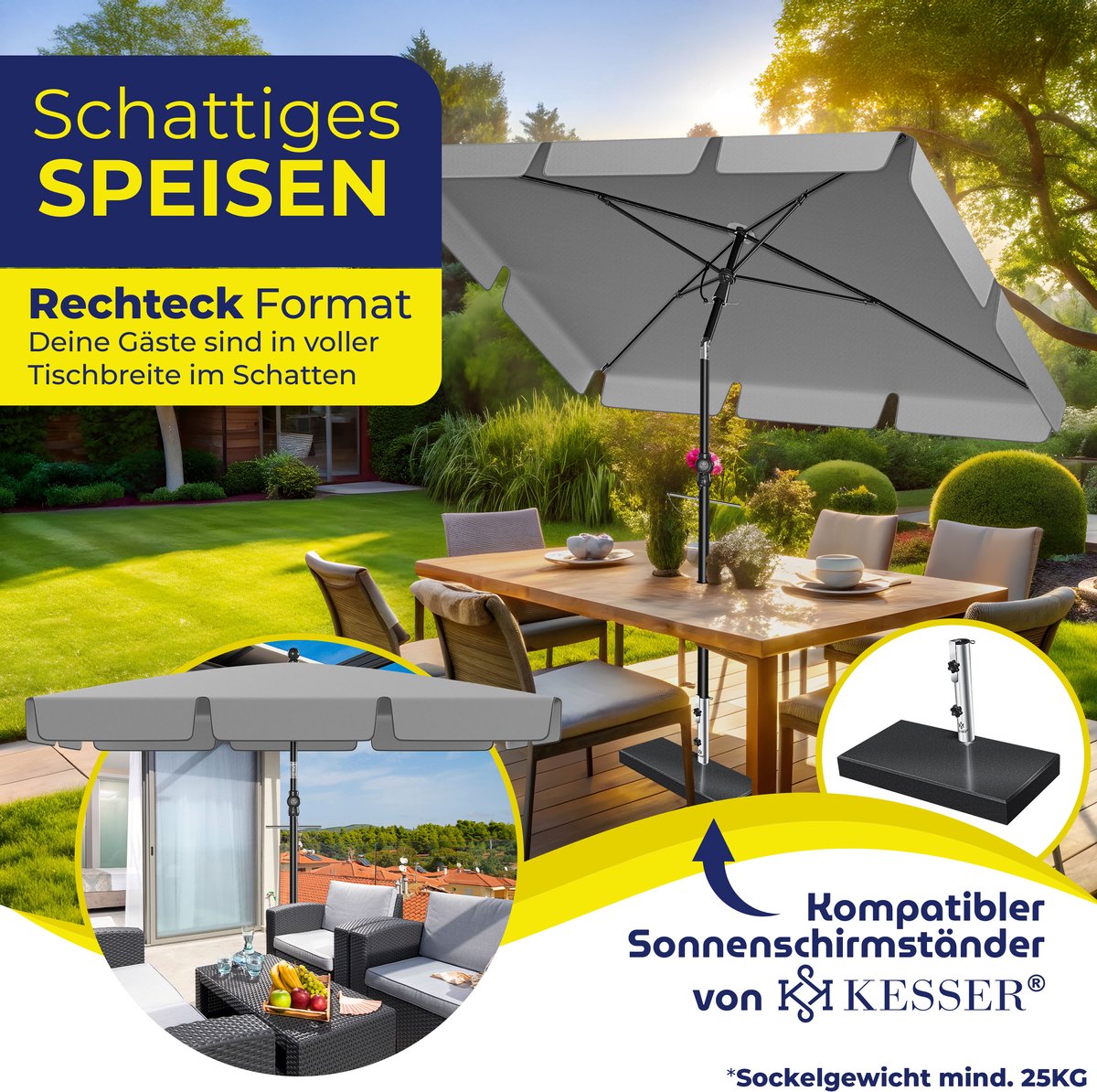 KESSER® Stokparasol Inclusief Beschermhoes & Draagtas 200 × 125cm - Parasol voor Balkon, Tuin & Terras Tuinparasol Strandparasol - Lichtgrijs