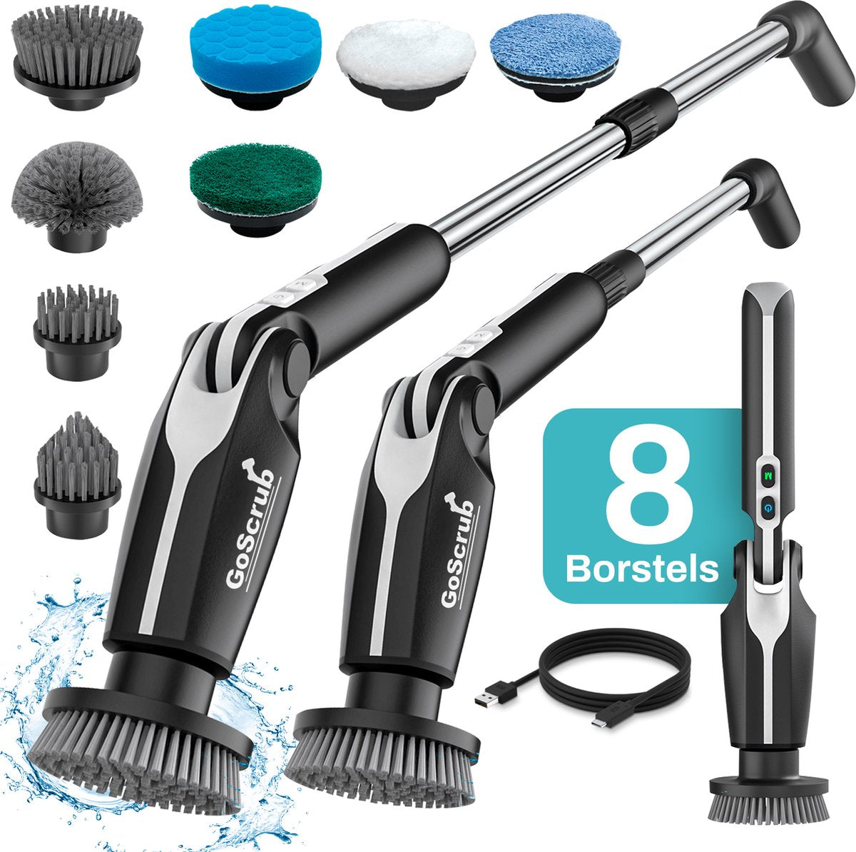 Elektrische Schoonmaakborstel – Elektrische Schrobber - Schrobborstel – Zwart - V1 - GoScrub® •