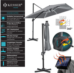 KESSER® Parasol Zwenkparasol SUN XL 300 x 300 cm incl. hoes + windbescherming draaibaar kantelbaar marktparasol groot 360° draaibaar tuinparasol met zwengel zonwering UV50+