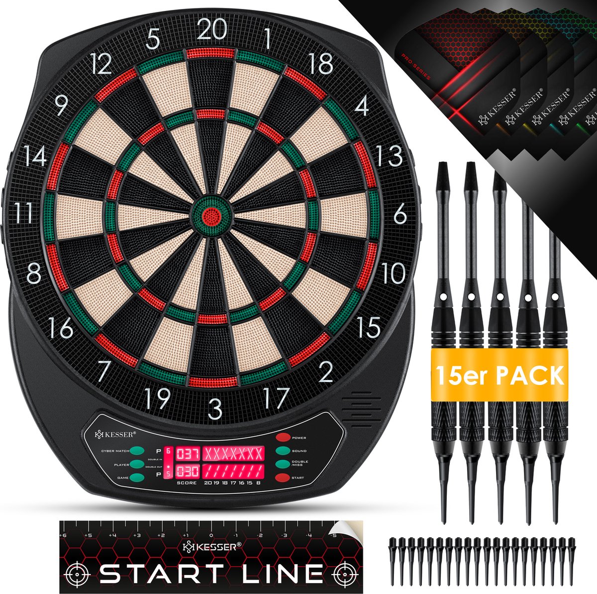 Elektrisch Dartbord - Met 15 darts - Klassiek met LCD - KESSER®