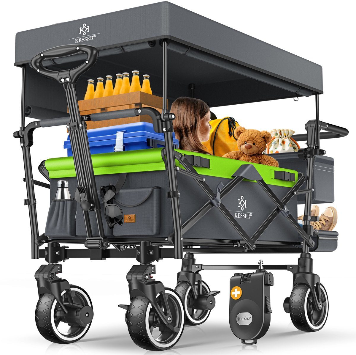 KESSER® Bolderkar GTS-9100 opvouwbaar met Dak tot 80 kg draagvermogen - Antraciet / Neongroen