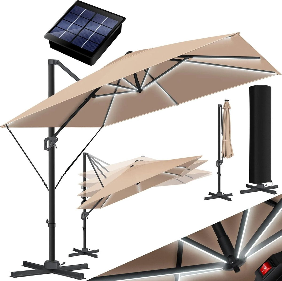 Zweefparasol - Tuinparasol - Parasol 300 cm - Met voet - Met Parasolhoes - Beige - KESSER®