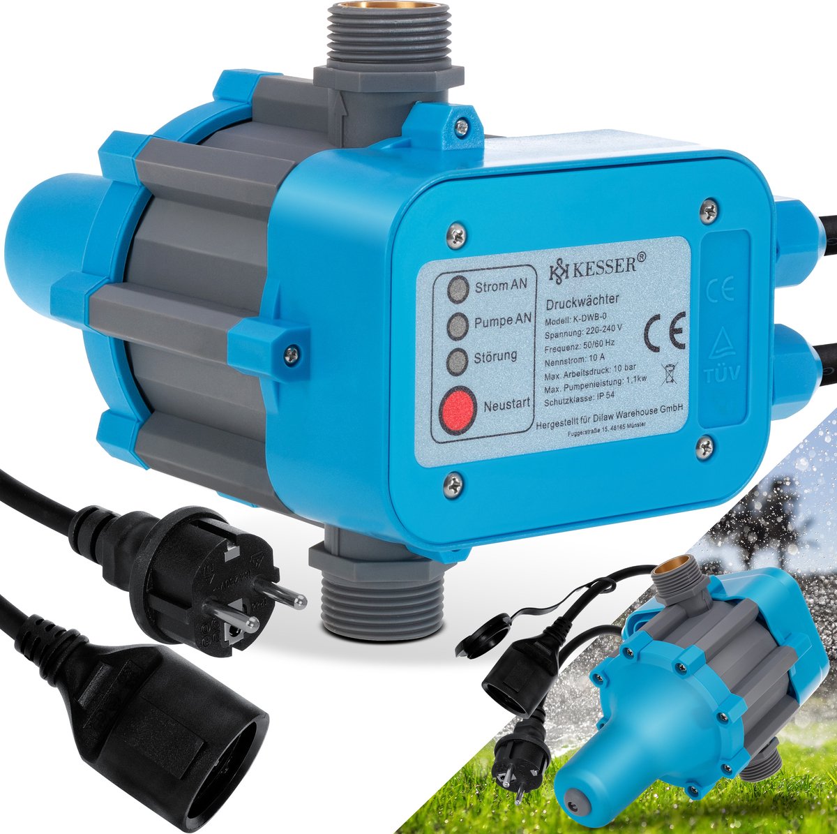 KESSER® Elektronische Drukschakelaar - Waterpomp Dompelpomp - Blauw •