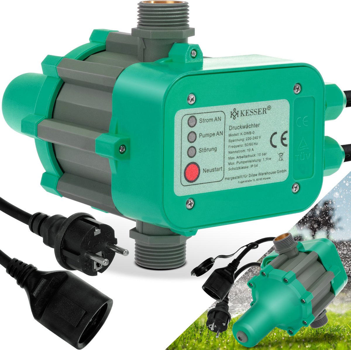 KESSER® Elektronische Drukschakelaar - Waterpomp Dompelpomp - Groen •