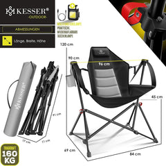 KESSER® Campingstoel, opvouwbaar tot 160 kg, visstoel, klapstoel, gevoerd met armleuningen, campinglicht en bekerhouder + tas met hoge rugleuning, strandstoel met kantelfunctie