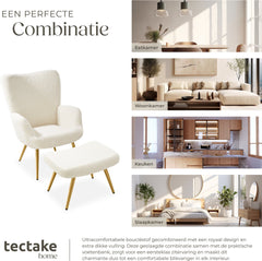 Fauteuil met armleuning - Met Hocker - Relaxstoel - Crème - Tectake