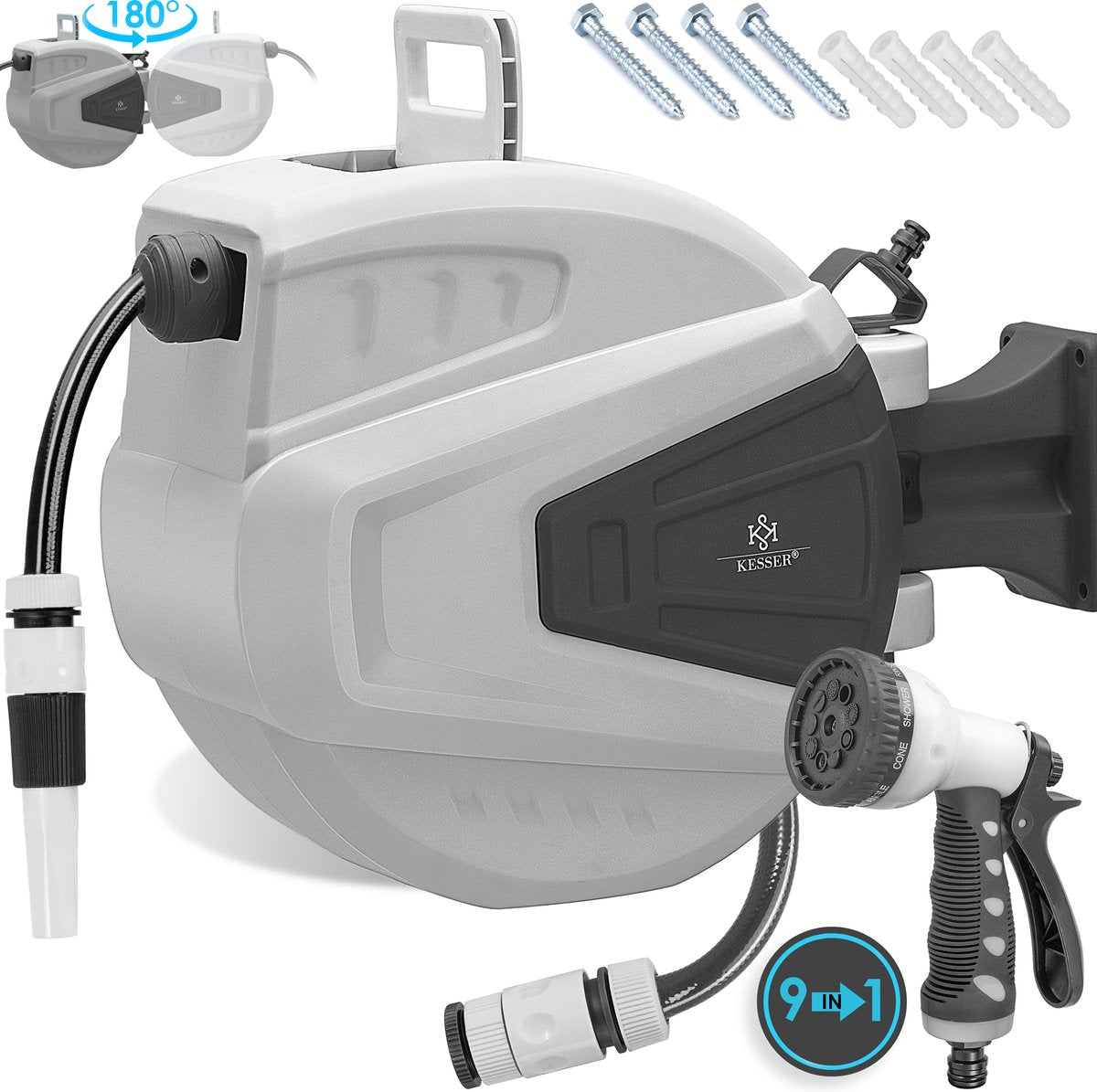 Wandslangenbox - Tuinslanghaspel - Tuinslang met haspel - 20 meter - Grijs