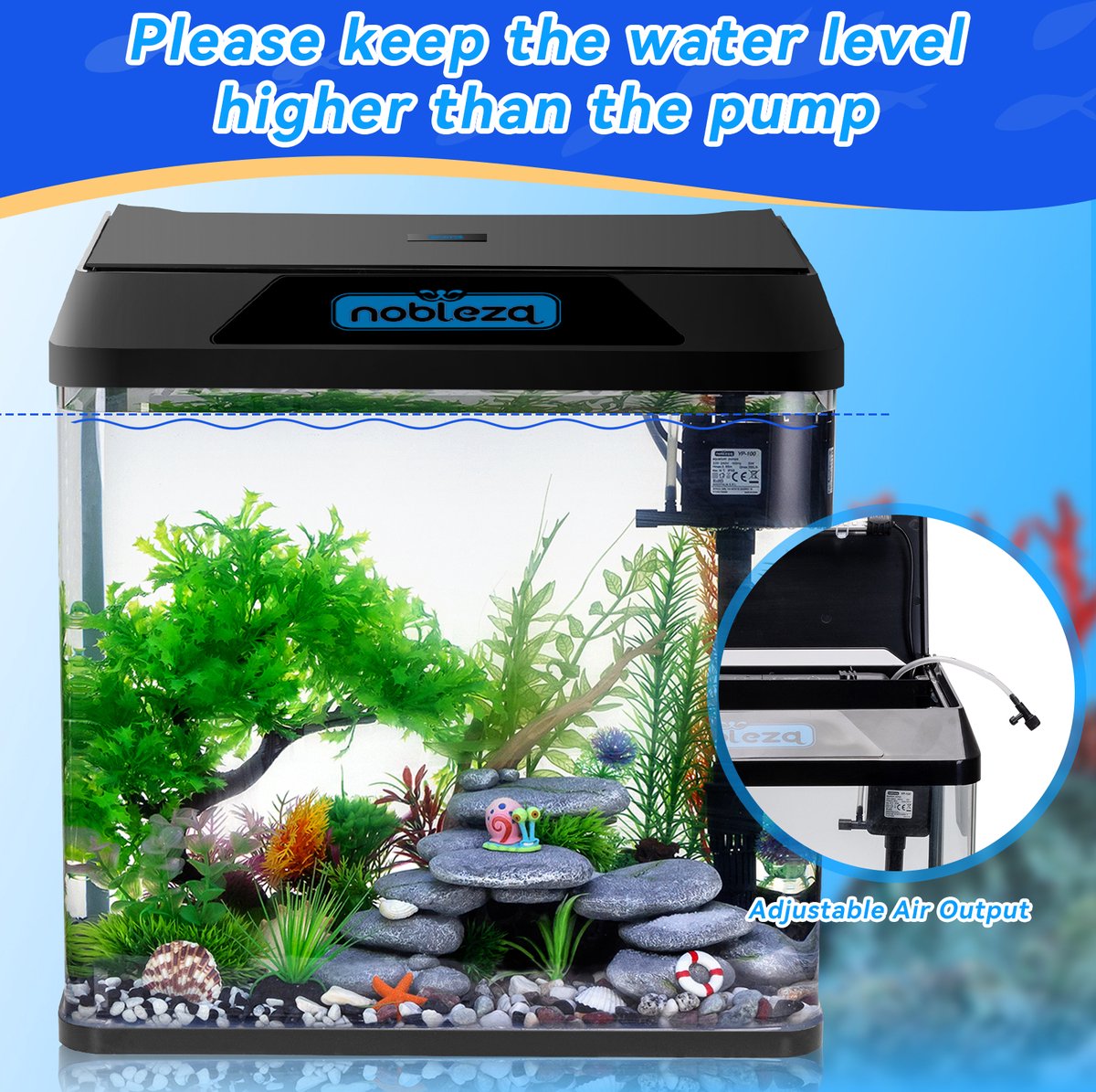 Nobleza Aquarium Kit - 38.5x24x39 cm - 30 L - Zwart