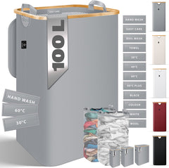 KESSER® Wasmand met Deksel - 100 Liter - Grijs