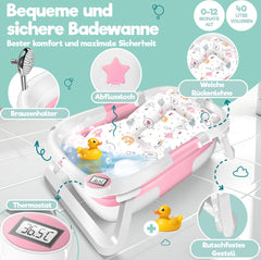 KIDIZ® Babybadje Opvouwbaar met Thermometer - 0-12 Maanden - Roze