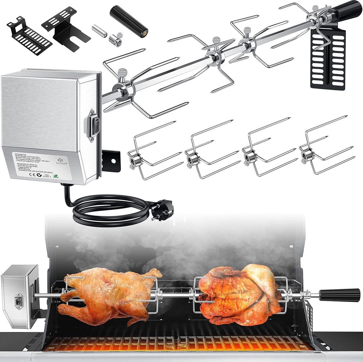 KESSER® RVS Rotisserie - 107cm -  Elektrische draaispit - Zilver