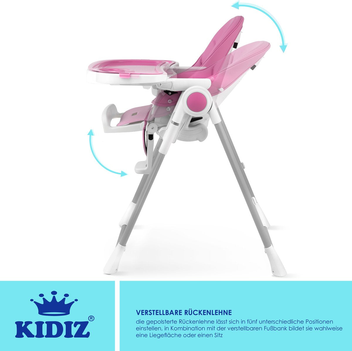 KIDIZ® 3in1 kinderstoel incl. speelbar, Eetstoel, Babystoel, combinatie kinderstoel, 7 in hoogte verstelbare rugleuning, meegroei van 0 maanden tot 6 jaar - Roze