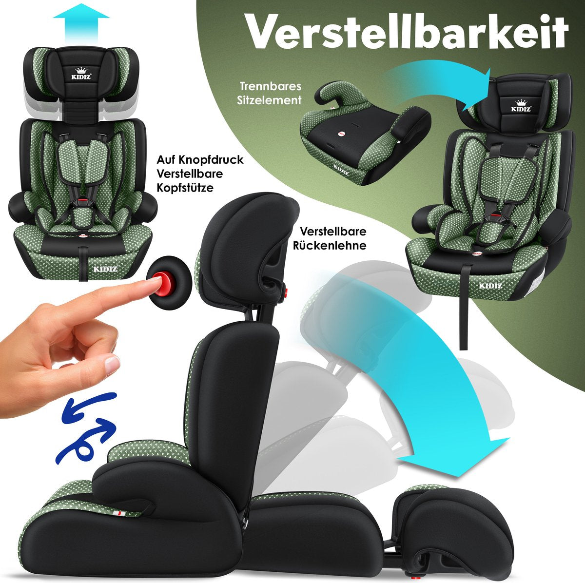 KIDIZ® Autostoeltje - 5-punts veiligheidsgordel - Groen