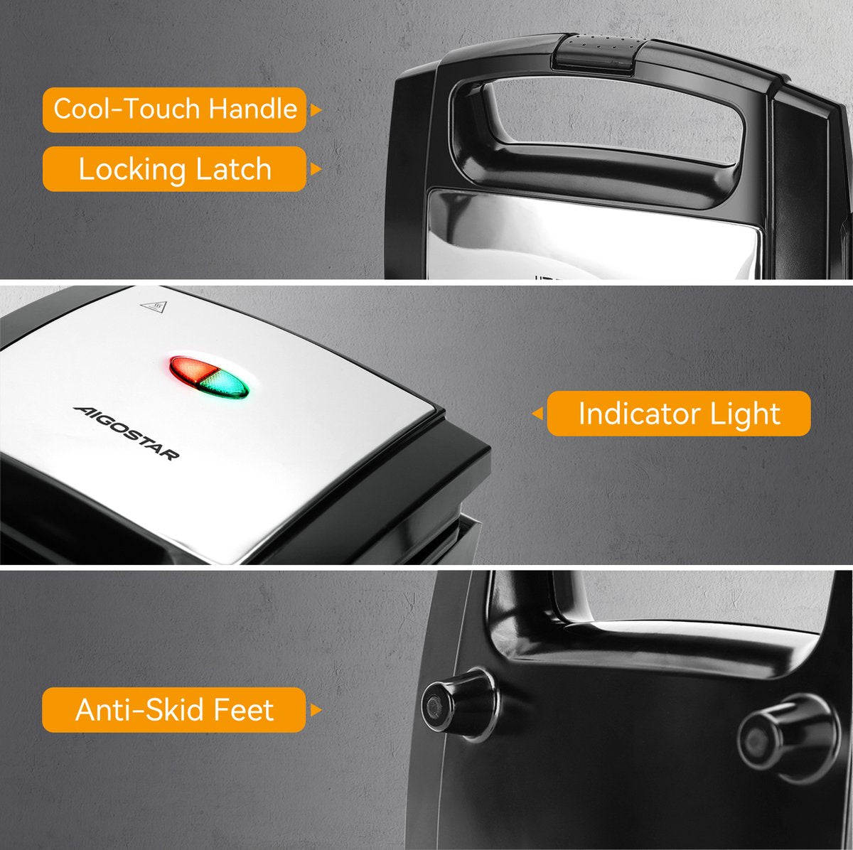 Aigostar Tosti ijzer - Sandwich maker - 800W - Zwart