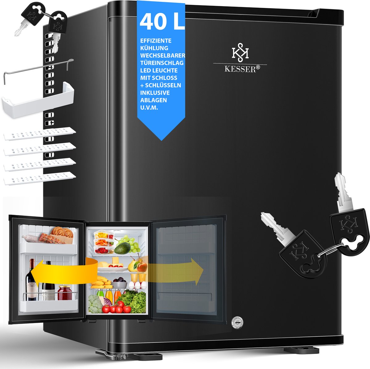 KESSER® Koelkast Tafelmodel - 40L - Mini Koelkast - Zwart