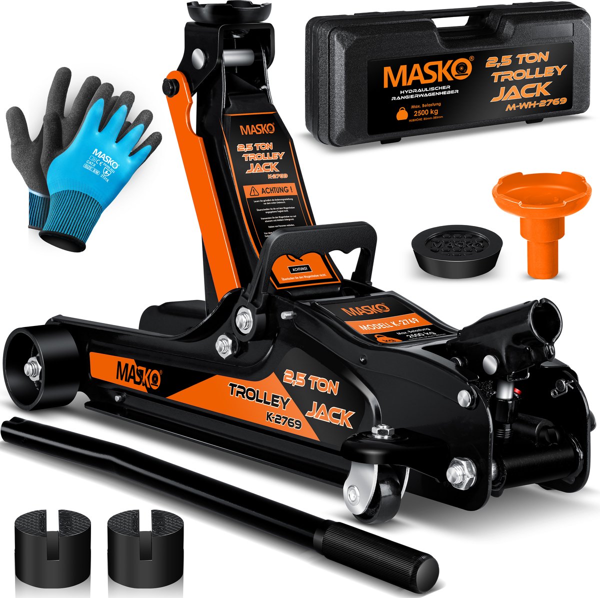 MASKO Hydraulische Autokrik - Garagekrik - 2.5 Ton - Oranje