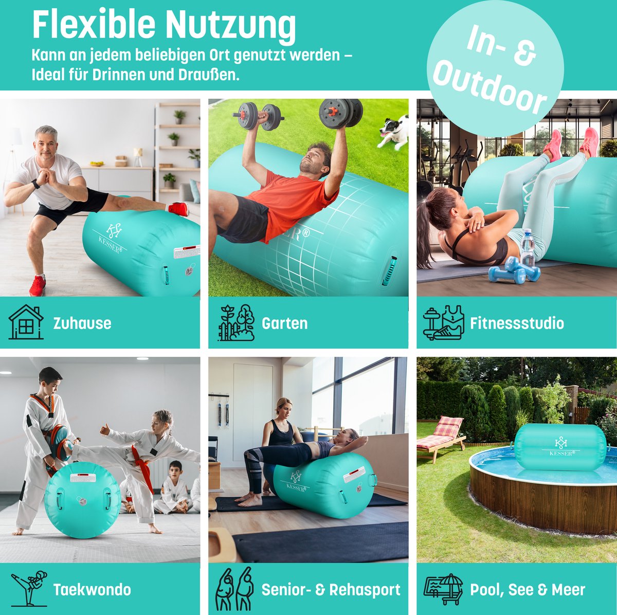 KESSER® Airtrack Turnmat - Gymnastiek Rol - 120x75cm - Mintgroen