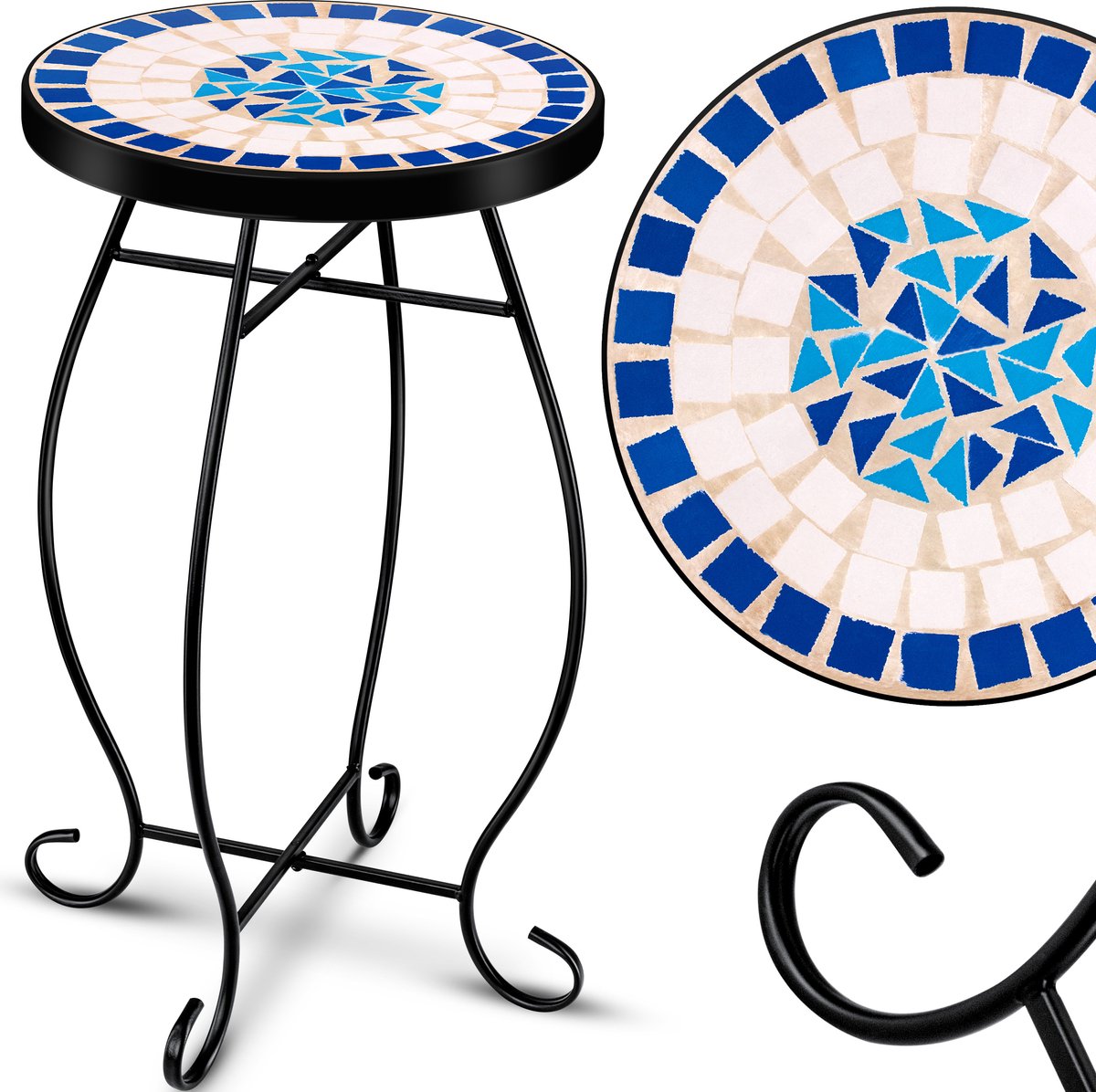 KESSER® Mozaïek Tafel Bistrotafels Bloemkruk Rond 60 x 34 cm Metalen Mozaïek Bijzettafel Balkontafels Patiotafel Balkon Stenen Mozaïek Tuintafel Binnen Buiten - Peripou
