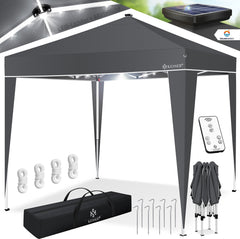 KESSER® Paviljoen 3x3m Tuinpaviljoen weerbestendig & Opvouwbaar met LED-verlichting op zonne-energie & UV-bescherming Inclusief transporttas & Afstandsbediening