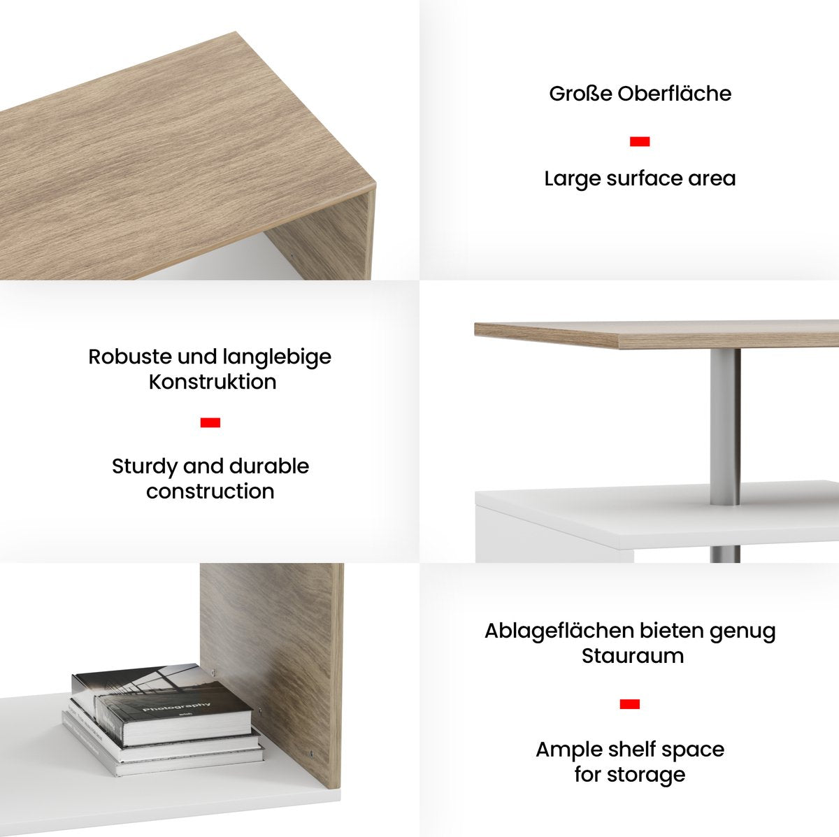 Miadomodo - Salontafel - Eikenlook / Wit - 90x50cm - Met opbergruimte