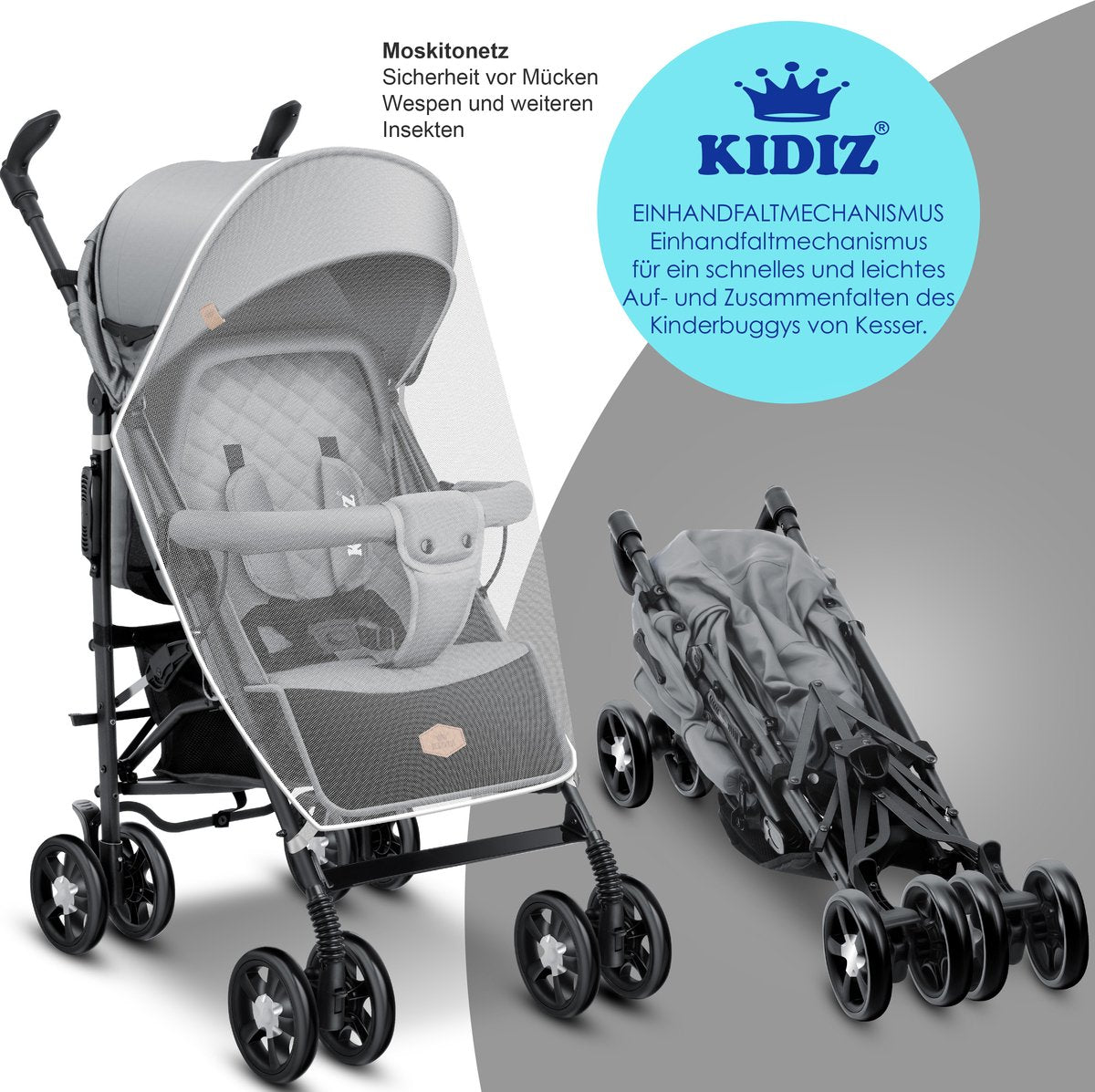 KIDIZ® Kinderwagen - Wandelwagen - Kinderbuggy - Grijs