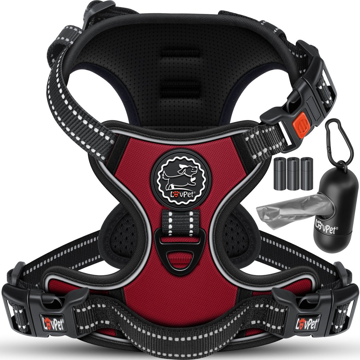 LOVPET® Reflecterende Hondentuigje - Hondenharnas - Rood - M