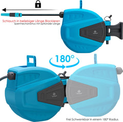 KESSER® Tuinslanghaspel Automatische Wandslangenbox inclusief 30 meter Tuinslang en Muurbevestiging - Blauw