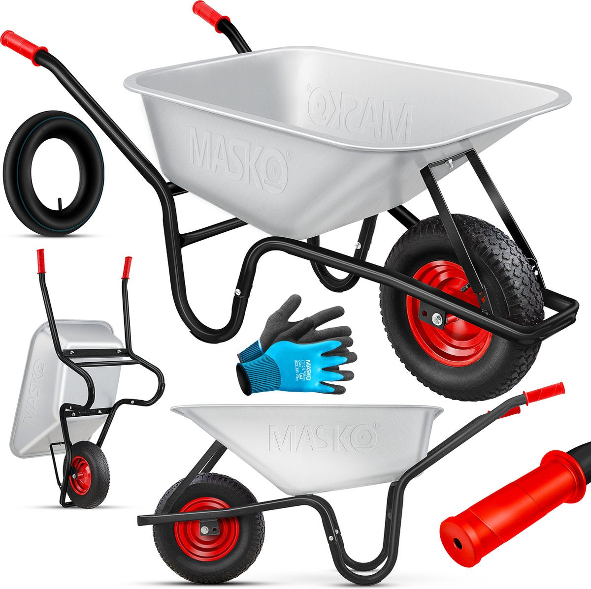 MASKO® Kruiwagen - 100L - Tot 250kg - Zilver