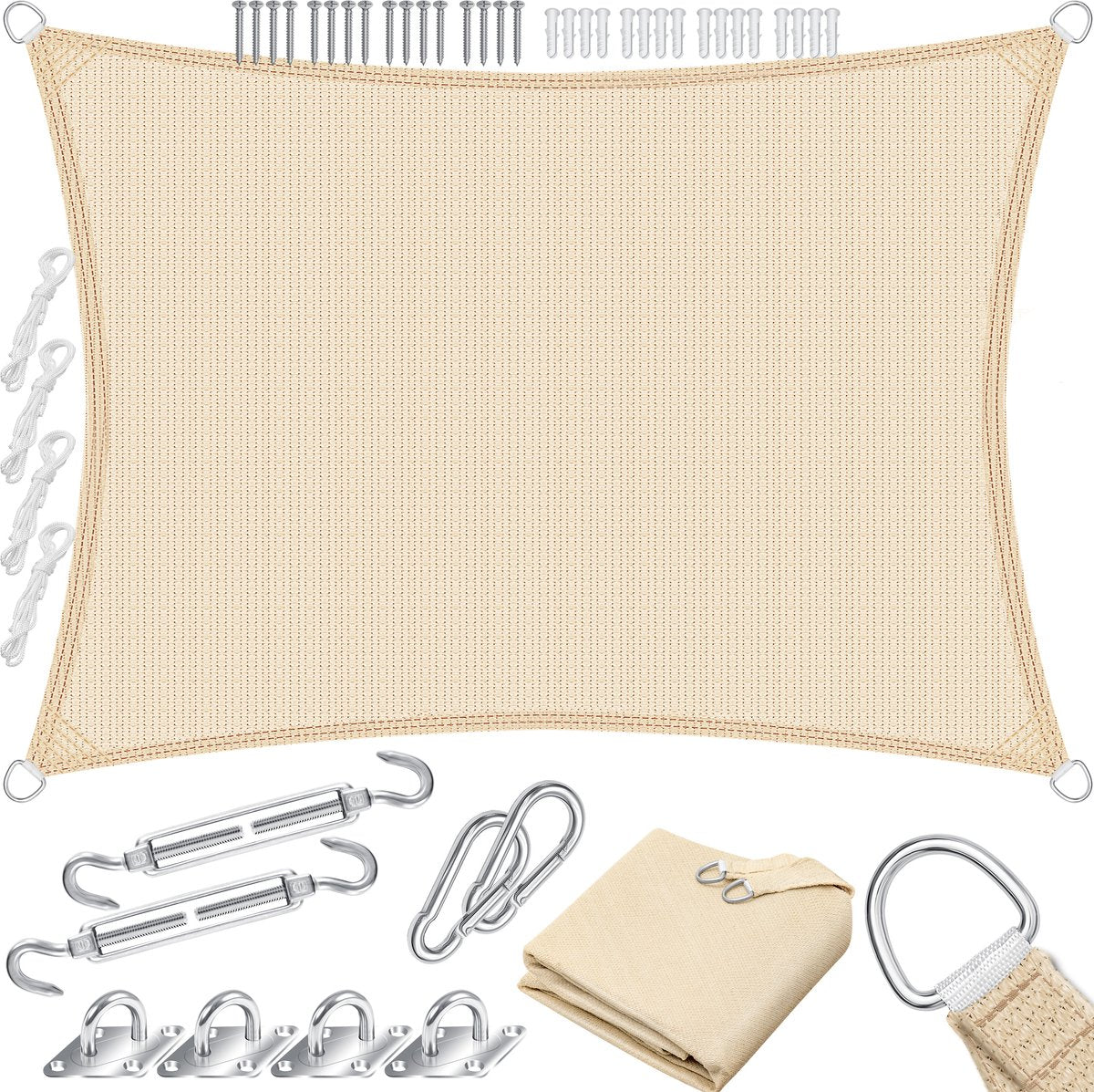 KESSER® Schaduwdoek 4x6m - Zonnezeil - Waterafstotend - Creme