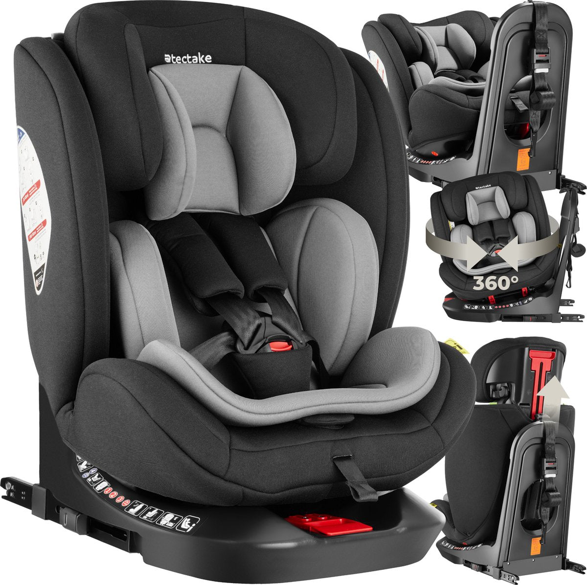 tectake® Draaibare Autostoel - Kinderstoel - i-Size / Isofix Autostoeltje - Zitverhoger - Kinderzitje auto - Autozitje - 5-punts-gordel - Vanaf geboorte tot 150cm/36kg
