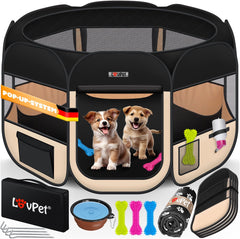 LOVPET® Puppyren voor Kleine Dieren Honden Katten - Opvouwbaar Hondenren inclusief kom en Haringen - Puppy Ren Pop-up Systeem Indoor & Outdoor Konijnenren - Beige
