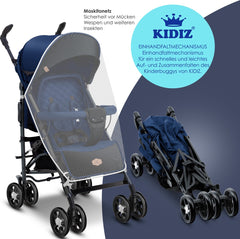 KIDIZ® Kinderwagen / Wandelwagen City-Pro Buggy Kinderbuggy Opvouwbaar Liggende wandelwagen Kinderwagen Opvouwbaar 360° 6-inch wielen Incl. muggennet, voetenzak en regenhoes Opvouwbaar Slaapfunctie - Marineblauw / Zwart